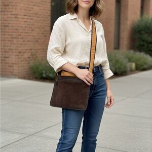 Authentic Miu Miu Vintage Archive Brown Suede and Orange Nylon crossbody bag